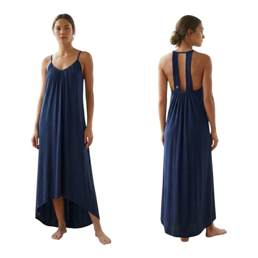 JJ Winks Navy Blue Ribbed High Low Maxi Lounge Dress Built In Bra Size L